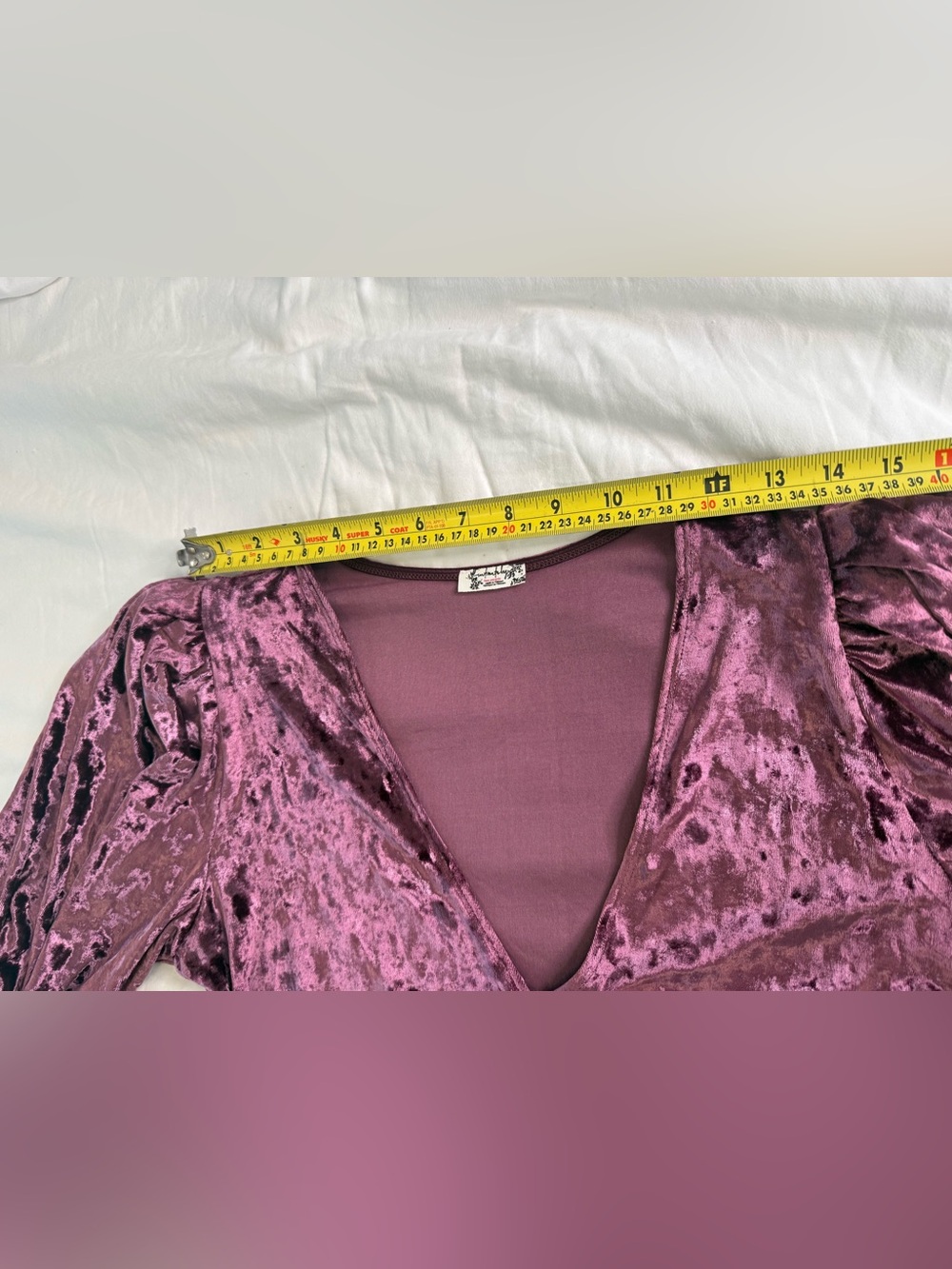 Free People Mauve Velvet Puff Sleeve Bodysuit Boho Glam Festival Party Medium - Picture 10 of 10